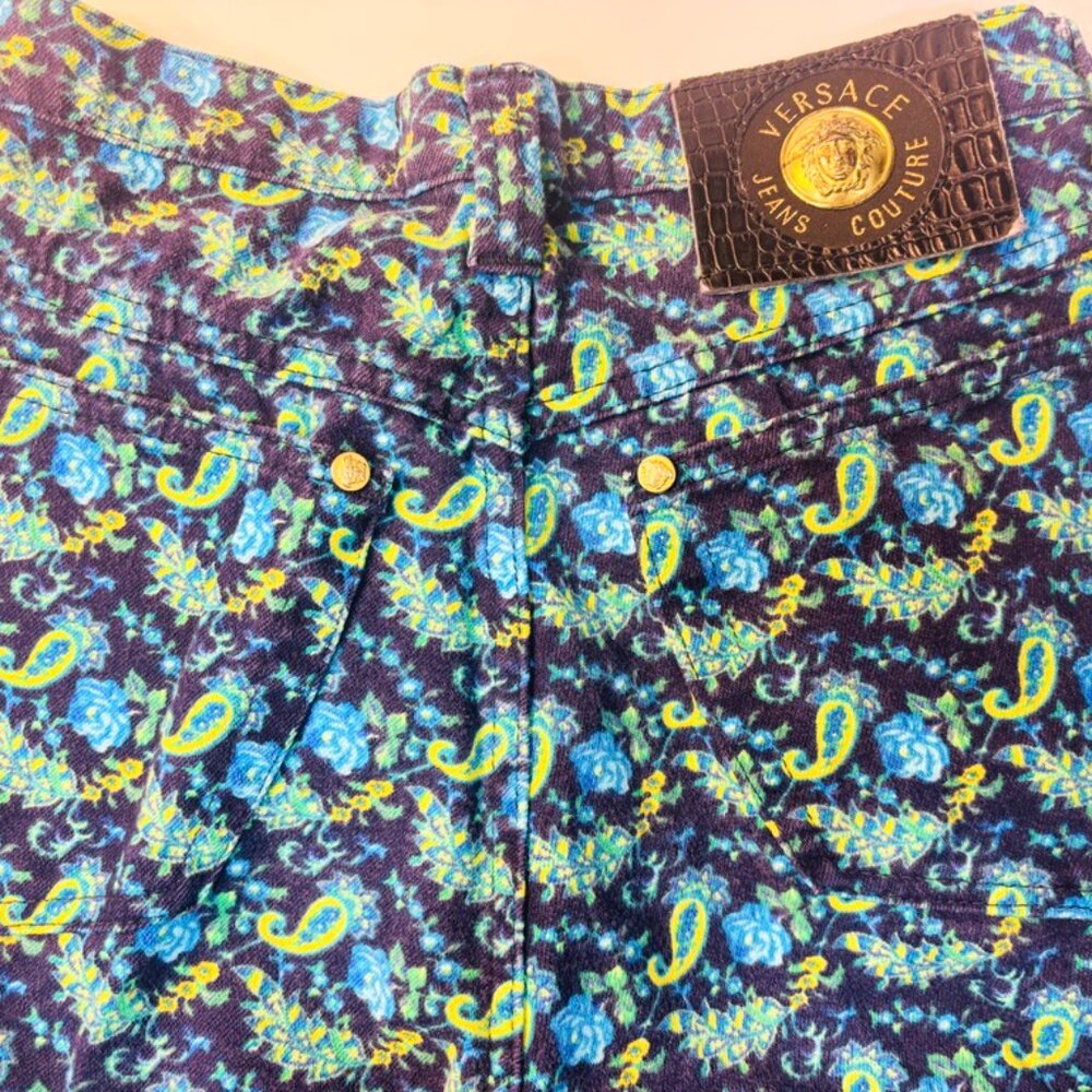 Versace Jeans Couture Designer Jeans Size 26 Paisley Floral Bright Colors - Picture 7 of 12